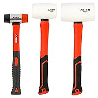 ARES 23058 – 3-Piece Fiberglass Handle Double Faced Soft Mallet Set – White Rubber and Soft Mallet Faces Deliver Softened Strikes for Delicate Materials - Ideal for Woodworking, Automotive, and More