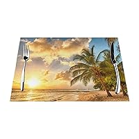 Woven Placemats for Dining Table Set of 6, Sunset Hawaiian Palm Tree Place Mats Washable Anti-Slip Table Mats, Reusable Thick Easy to Clean Placemat for Kitchen Home Decor, 12x18 Inch