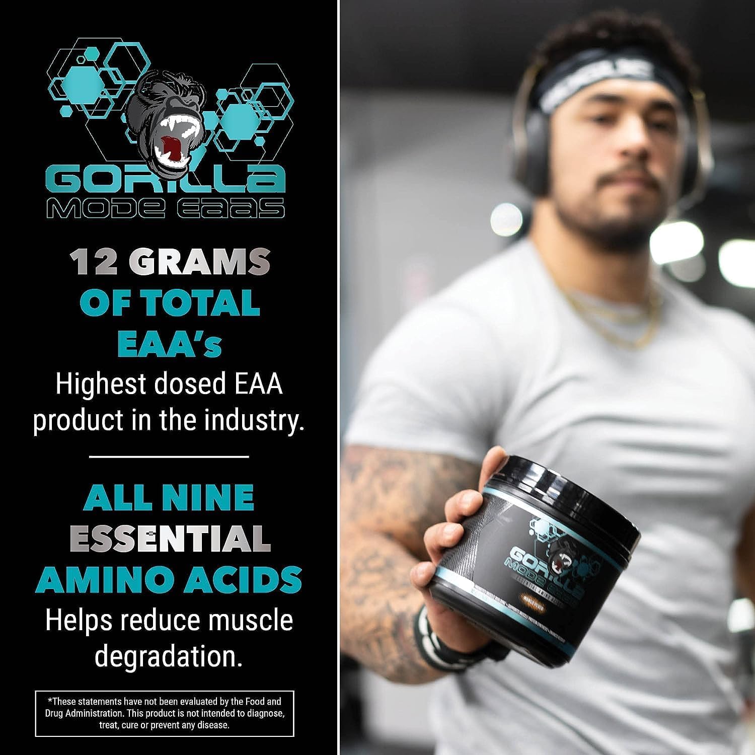 Gorilla Mode EAAs - Essential Amino Acids to Support Muscle Building, Enhanced Recovery, and Protein Synthesis/Use Before, During, or After Your Workout / 492 Grams (Cherry Blackout)