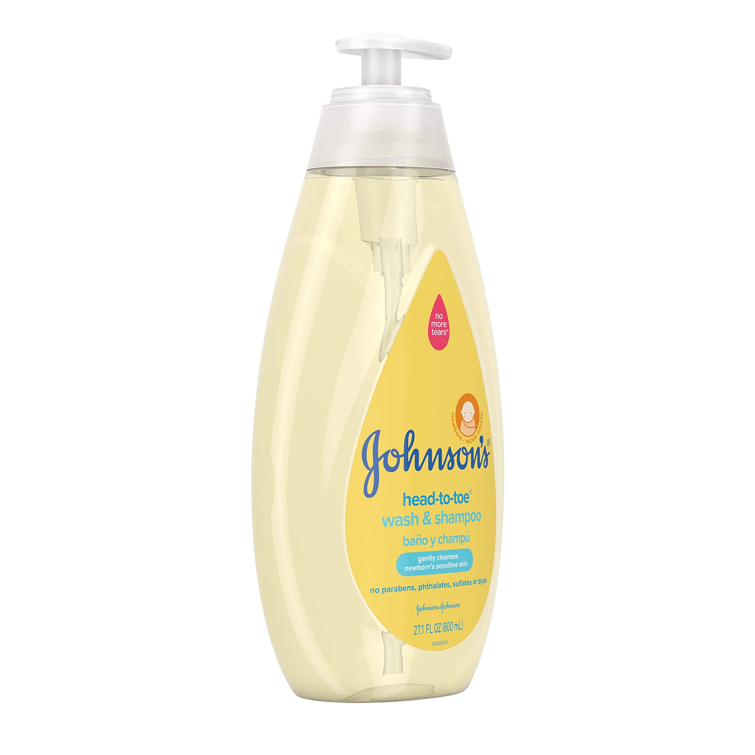 Johnson's Head-To-Toe Gentle Baby Body Wash & Shampoo, Tear-Free, Sulfate-Free & Hypoallergenic Bath Wash & Shampoo for Baby's Sensitive Skin & Hair, Washes Away 99.9% Of Germs 27.1 fl. oz