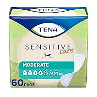 TENA Incontinence Pads, Bladder Control & Postpartum for Women, Moderate Absorbency, Long Length, Sensitive Care - 60 count