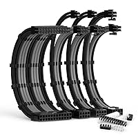 ABNO1 PSU Cable Extension Kit with Two Sets of Cable Combs 1x24Pin/1x8Pin(4+4) EPS/2x8Pin(6P+2P) PCI-E/ 30CM Length,PC Sleeved Cable for ATX Power Supply(Black/Gray)