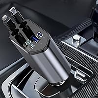 Retractable Car Charger, 4 in 1 Super Fast Charging Car Charger Max 100W, Retractable Cable and 2 USB Ports Car Charger Adapter for iPhone 15 14 13 12 Pro Max, Galaxy S23