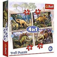Trefl 4in1 Jigsaw Puzzle Interesting Dinosaurs Print, DIY Puzzle, Creative Fun, Classic Puzzle for Adults and Children from 4 Years Old