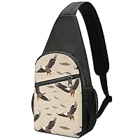 Bald Eagle Pattern Crossbody Sling Backpack Adjustable Straps Chest Bag for Hiking Traveling Outdoors