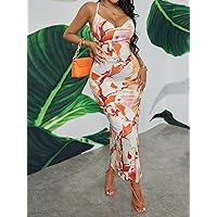 Summer Dresses for Women 2022 Tie Dye Lace Up Backless Split Thigh Dress Dresses for Women (Color : Multicolor, Size : Large)