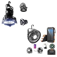 Odoland Bundle - 2 Items Portable LED Camping Lantern and Rechargeable Fan and Power Bank Set