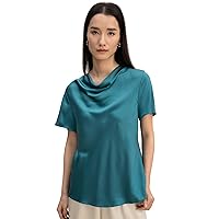 LilySilk Womens Pure Silk Shirt Ladies 22MM Summer Blouse with Crew Neck and Short Sleeves Girls PULI Top Casual