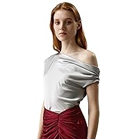 LilySilk Womens Pure Silk Blouse Ladies 19MM Mulberry Silk Boat Neck One-Shoulder Sleeveless Top for Any Occasions