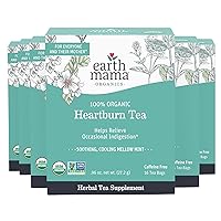 Earth Mama Organic Heartburn Tea | Pregnancy-Safe Soothing Herbal Blend with Marshmallow Root, Lemon Balm & Chamomile, 16 Teabags Per Box (6-Pack)