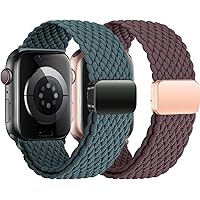 2Pcs Magnetic Braided for Apple Watch Band 41mm 40mm 45mm 44mm Ultra/2 49mm 38mm 42mm Women/Men,Stretchy Elastic Nylon Sport Loop Strap for iWatch Bands series 9 8 7 6 5 4 3 2 se 40 44 41 45 mm