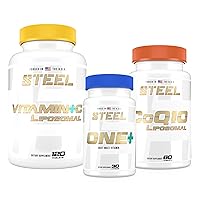 Steel Supplements ONE+ Multivitamin (30 Tablets), CoQ10 Liposomal (60 Tablets, 100mg) & Vitamin C Liposomal (120 Tablets) | Immunity, Antioxidant, Cardiovascular Health | 1000mg Vitamin C