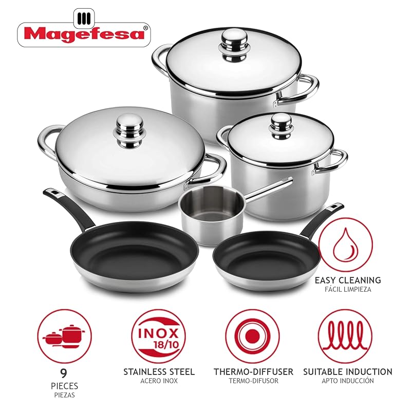 T-fal Stainless Steel Cookware, Multi-Clad, Dishwasher Safe and Oven Safe Cookware  Set, Tri-Ply Bonded, 12-Piece, Silver, Model E469SC 