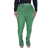 GEMEIQ Women's Stacked Fuzzy Pants High Waist Striped Bell Bottoms Flare Pants Streetwear
