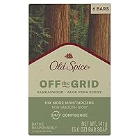 Premium Bar Soap, Off the Grid Sandalwood + Aloe Vera Scent, With Plant Based Cleansers, 5.0 oz (Pack of 6)