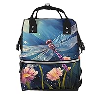 Floral Dragonfly Print Diaper Bag Multifunction Laptop Backpack Travel Daypacks Large Nappy Bag