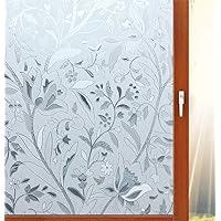 Window Privacy Film Window Cling Film, Decorative Flower Vinyl Clings for Window, Static Glass Window Film for Home Kitchen Office(17.7x118.2In.)