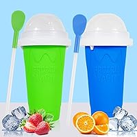 Slushy Cup Slushie Cups,Slushie Machine Slushy Maker Cup,Slushie Cup Maker Squeeze Slushy Machines,Frozen Magic Slushy Cup 2 Pack, Ice Cream Maker Cool Stuff for Juices and Drinks(Blue+Green)