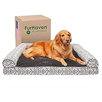 Furhaven Cooling Gel Dog Bed for Large Dogs w/ Removable Bolsters & Washable Cover, For Dogs Up to 95 lbs - Plush & Southwest Kilim Woven Decor Sofa - Boulder Gray, Jumbo/XL