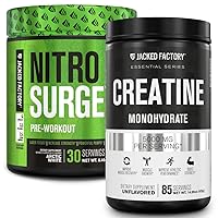 Nitrosurge Pre-Workout & Creatine Monohydrate - Pre Workout Powder with Creatine for Muscle Growth, Increased Strength, Endless Energy, Intense Pumps - Arctic White Preworkout & Unflavored Creatine