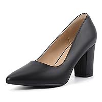 IDIFU Women's IN3 Classic Pumps Closed Toe Heels High Chunky Block Work Office Heels Comfortable Wedding Bridal Party Pointed Toe Dress Shoes for Women