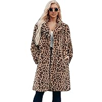 Long leopard suit collar faux fur coat women's casual coat autumn and winter new.