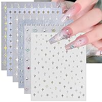 6 Sheets 3D Glitter Star Nail Stickers Shiny Crystal Nail Art Sticker Star Nail Charms Silver Black White Star Stickers Self-Adhesive Design Luxury Nail Decals for Nail Art Decor Women French Manicure