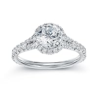 GIA Certified 18k White Gold Round-cut Diamond Halo Engagement Ring (1 1/2 cttw, F-G, SI1-SI2) Size 5-7