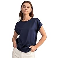 LilySilk Silk Blouses for Women Short Sleeve Basic Silk Top for Spring Summer Work Causal