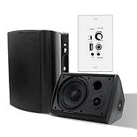 Herdio 6.5 Inch Passive Indoor Outdoor Speakers Wired with Bluetooth Amplifier Receiver, 400W Mountable Wall Mounted Sound System with Powerful Bass, for Home Patio (Black, Pair)
