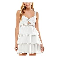 Womens White Zippered Tie Lace Cutout Tiered Sleeveless V Neck Mini Fit + Flare Dress Juniors 9