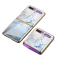 LICHIFIT Ultra-Thin Tempered Glass Phone Case Protective Skin for Samsung Galaxy Z Flip Phone Fashion Electroplated PC Back Cover Protection (Gray Blue)
