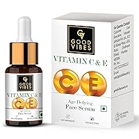 Good Vibes Vitamin C & Vitamin E Age Defying Face Serum | Lightweight Naturally Glowing Serum For All Skin Types | Helps Repair Skin & Wrinkles | No Parabens & Sulphates (10 ml/0.34 Fl Oz)