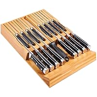 Utoplike In-Drawer Bamboo knife block, Drawer Knife Set Storage, Knife Organizer and Holder with Slots for 16 Knives and 1 Sharpening Steel (Not Included)-Kitchen Drawer, Counter Top