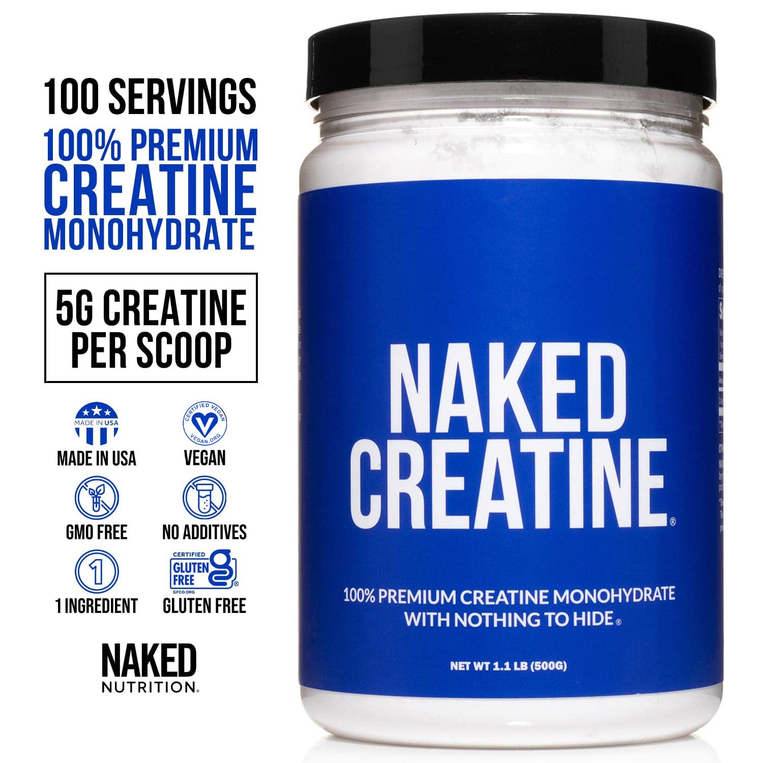 NAKED Pure Creatine Monohydrate 100 Servings + 100 Servings Unflavored BCAAs Vegan Bundle