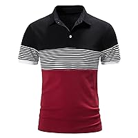 Mens Stripe Polo Shirt Top Vintage Short Sleeve Button Lapel Shirts Lightweight Casual Golf Collared Hippie Shirt