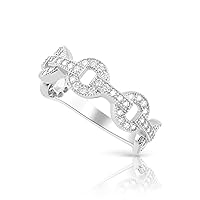 Sterling Silver Simulated Diamond Round Chain Link Ring (Size 4-9)