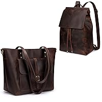 S-ZONE Women Leather Tote Bag Shoulder Handbag Bundle with Backpack Purse