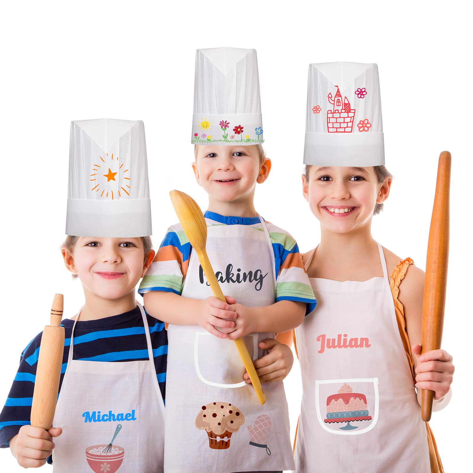 Ecoofor 24 Pieces Kid Aprons, Kid Chef Aprons with Pocket Children Chef Apron for Boys Girl's Kitchen Cooking Baking Painting Wear (Ages 5-12)…