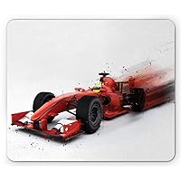 Ambesonne Cars Mouse Pad, Generic Formula Racing Car Illustration with Special Effect Turbo Motion Auto Print, Rectangle Non-Slip Rubber Mousepad, Standard Size, Black and Red