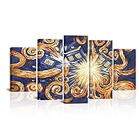 PoGoXiPoYo Large 5pcs Doctor Who Exploding Tardis Canvas Prints Television Show Dr Who Van Gogh Inspired Time Travel Poster Art Print Decorative Painting Stretched Canvas Ready to Hang 60x32inch