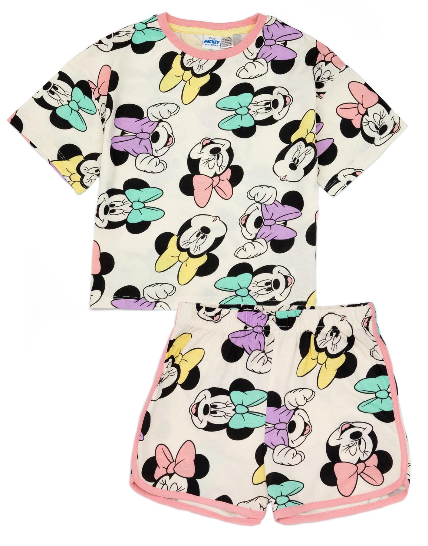 Disney Minnie Mouse Girls Pyjama Set | Short Sleeve T-Shirt & Shorts Loungewear PJs Outfit Bundle | Cartoon Pajama Nightwear