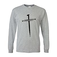 Mens Christian Tshirt Nail Cross Christian Long Sleeve T-Shirt Graphic Tee
