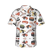 Sushi Men's Casual Button-Down Hawaiian Shirts â€“ Funky Tropical Summer Outfits â€“ Retro Printed Beach Wear for Men