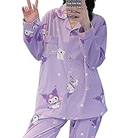 Kawaii Pajamas For Women Two-Piece Set Cute Cartoon Girls Pajamas Casual Cardigan Sleepwear Home Clothes