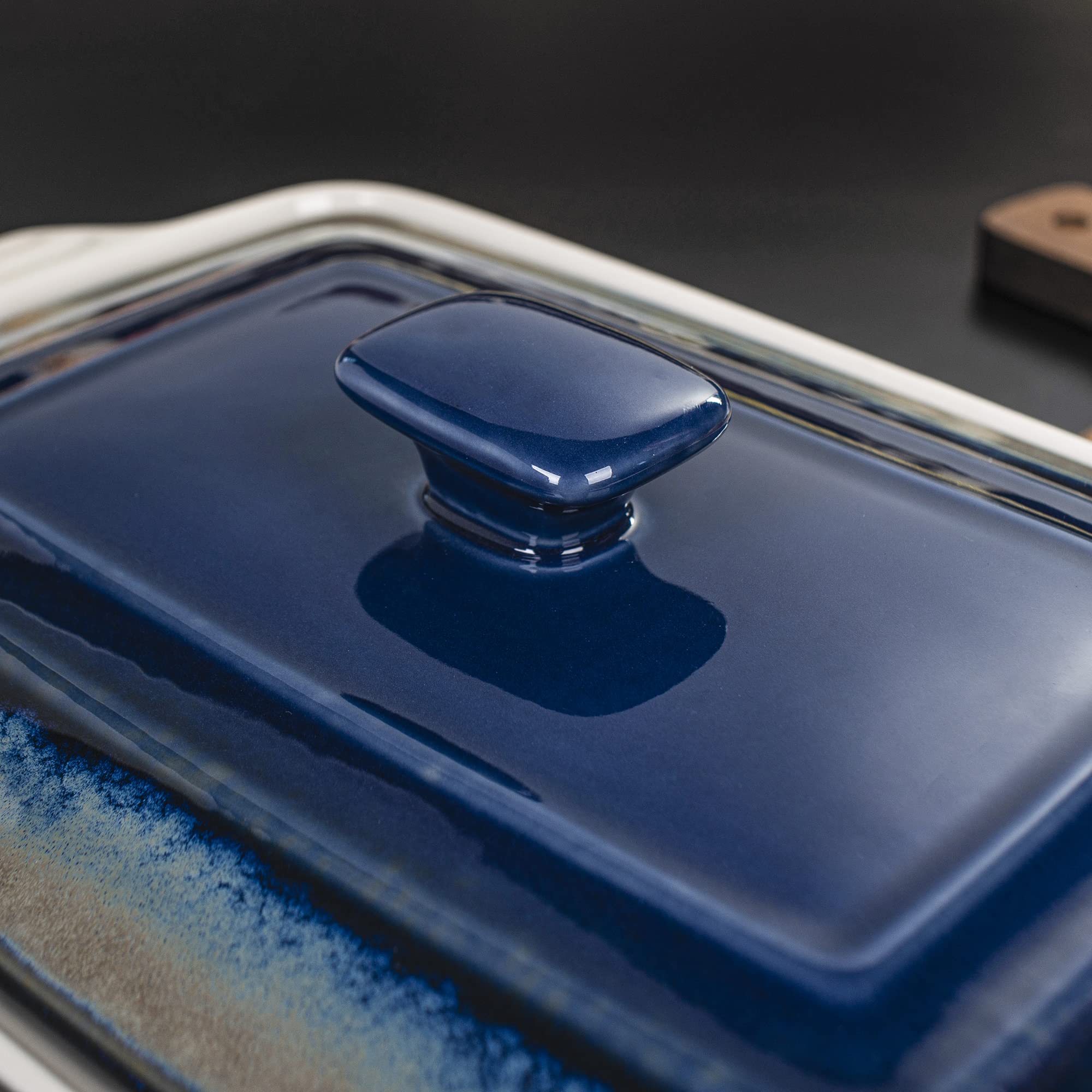 4.5 Quart Casserole Dish with Lid, LOVECASA Covered Casserole Dish Cookware, 13 x 9 Inches Nonstick Baking Dish Lasagna Pan Deep, Ceramic Bakeware for Oven, Easy to Clean, Indigo Gray Gradient