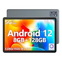 jumper 10 Inch Tablet, Android 12 Tablets with 8GB RAM 128GB Storage, Octa-Core Processor MT8183, 1920x1200 HD IPS Display, 13MP+5MP Dual Camera, 6000mAh, Dual Stereo Speakers, GPS, 5G WiFi.
