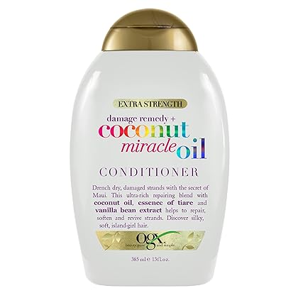OGX Extra Strength Damage Remedy + Coconut Miracle Oil Conditioner for Dry, Frizzy or Coarse Hair, Hydrating & Flyaway Taming Conditioner, Paraben-Free, Sulfate-Free Surfactants, 13 fl oz