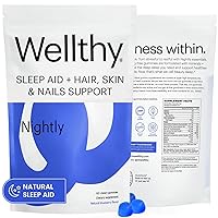Wellthy Nightly Sleep Aid Gummies for Adults with Melatonin, Magnesium & Valerian Root Sleep Support Gummy to Promote Rest & Relaxation, Supports Hair, Skin & Nails (Blueberry)