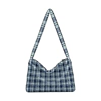 Ladies Soft Plush Underarm Bag Dusty-blue-navy-plaid Fluffy Shoulder Bag Women Furry Purse Handbag